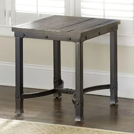 Industrial Square End Table with Iron Base